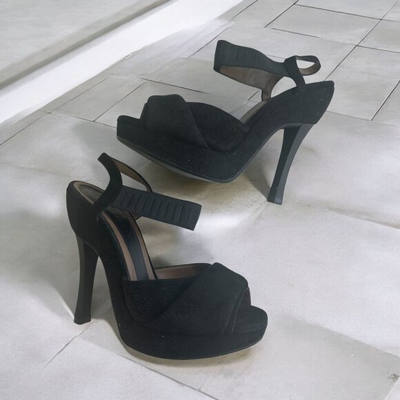 MARNI Black Suede Platform Slingback Heels Size 37 / 7 - Picture 1 of 12